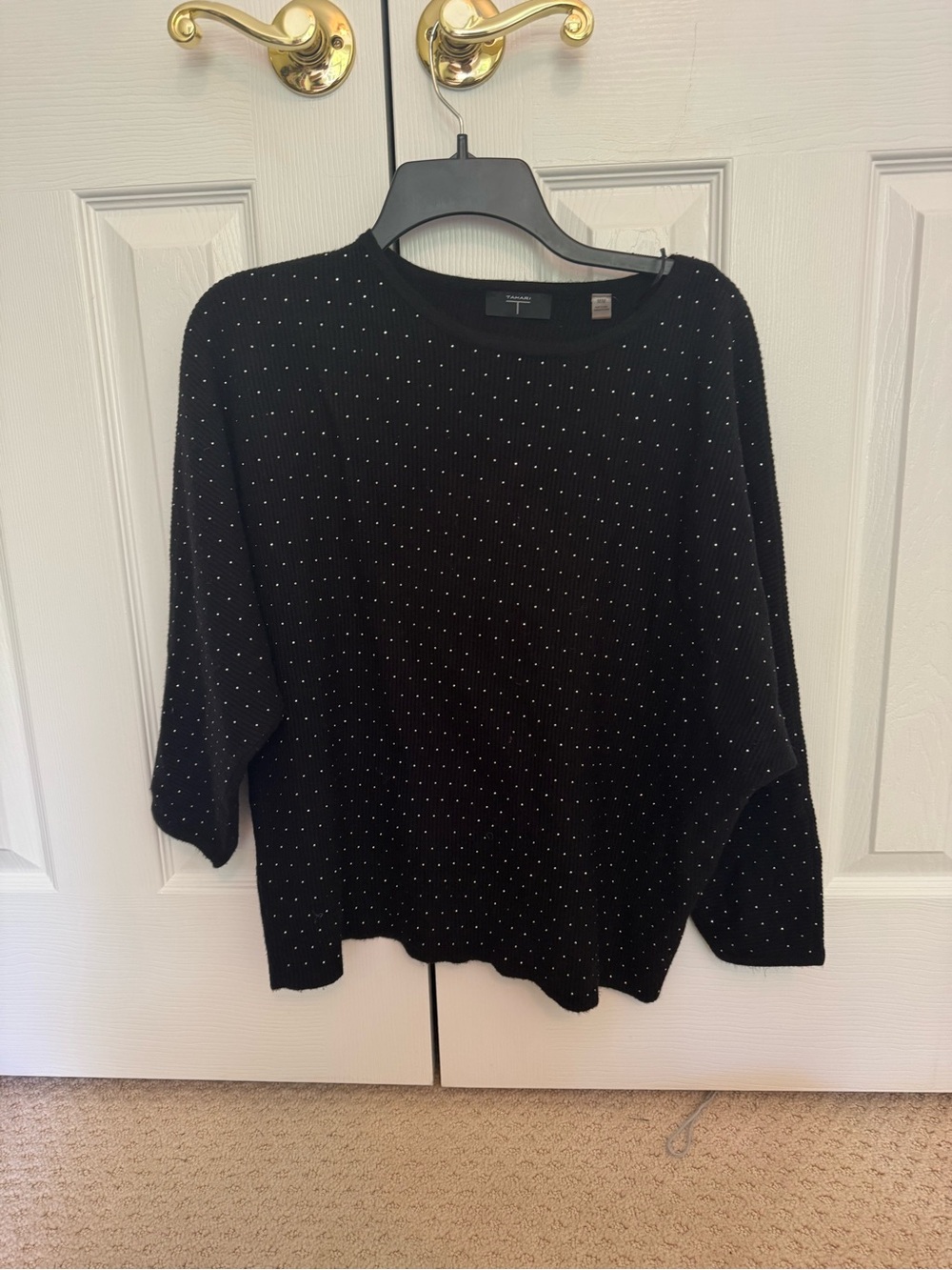 Tahari Black Crewneck Sweater with Metallic Dot Accents